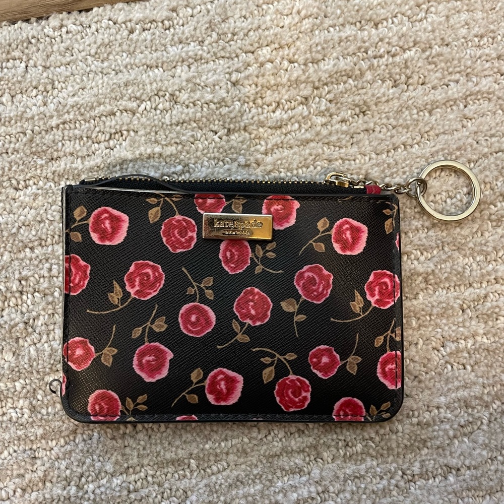 Kate Spade red Rose Card Holder And Coin Purse